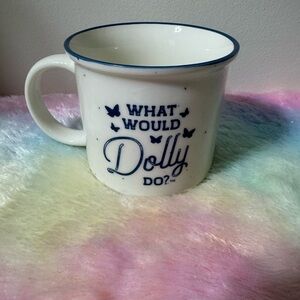 Dolly Parton  White Mug with Blue Text